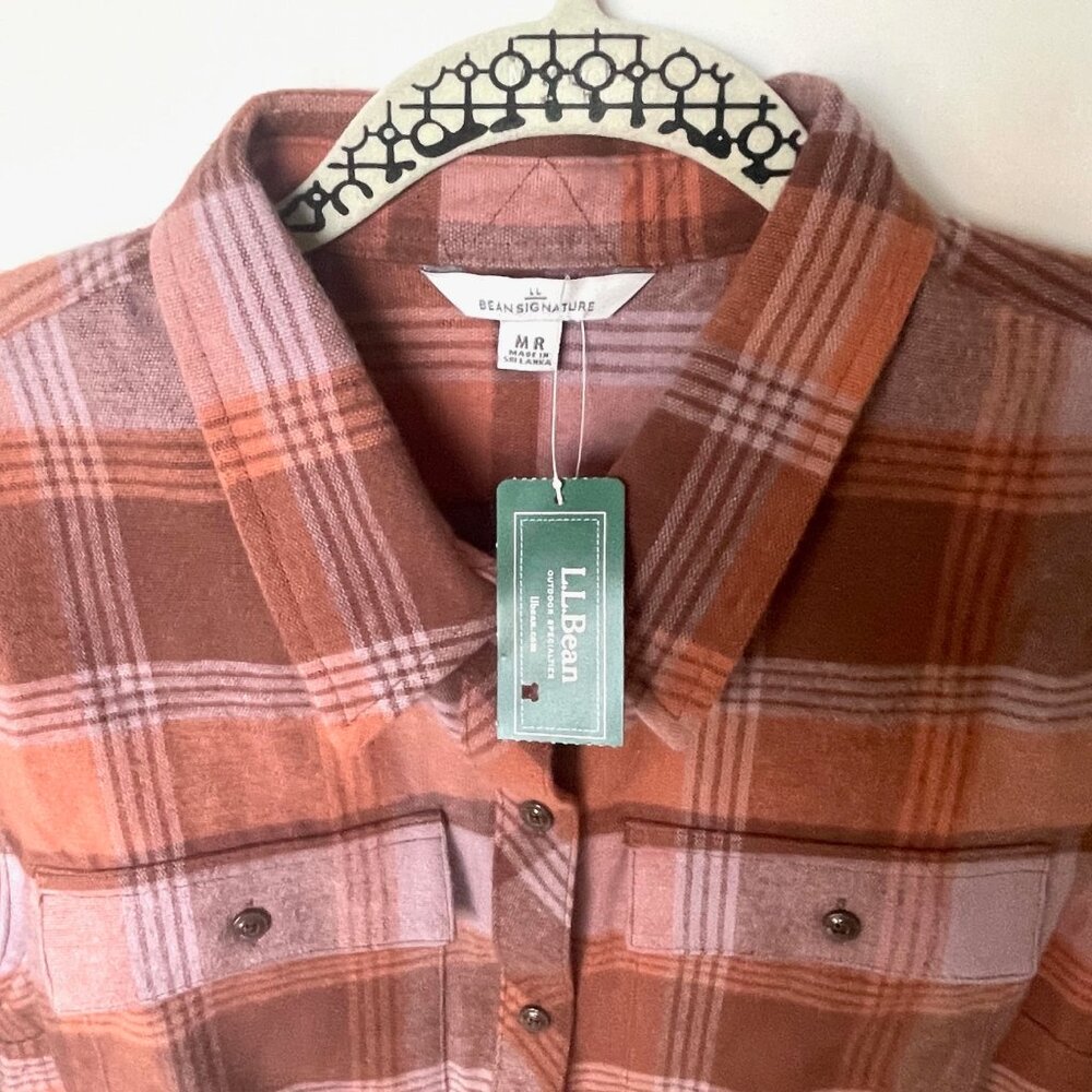 LL Bean Women’s Signature Chamois Tunic Shirt Medium Antique Lilac Plaid - Picture 5 of 7